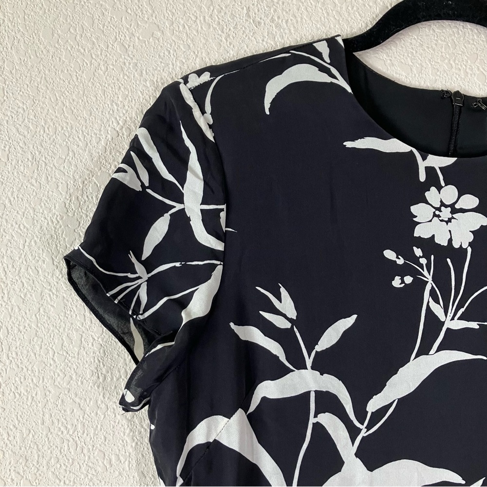 SAKS FIFTH AVE Vintage Silk Column Dress 8 Hawaiian Tropical 80s Black Luau Tiki - Picture 3 of 11